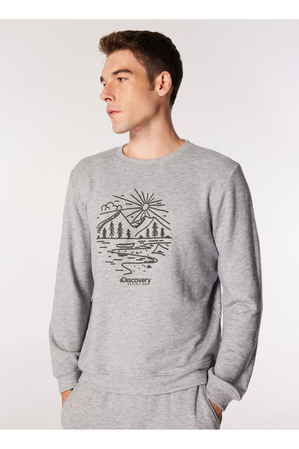 Antrasit Melanj Erkek Bisiklet Yaka Basic Fit Melanj Sweatshirt D4WM-SWT3355