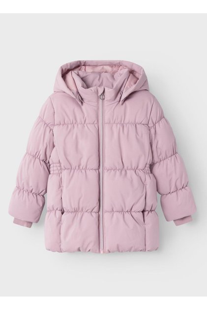 Pembe Kadın Fermuarlı Yaka Normal Kalıp Desenli Puffer Mont 13230978