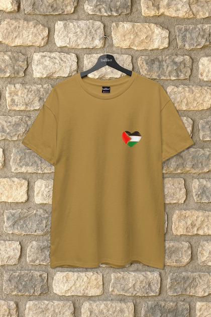 Palestine Flag Heart Printed White Cotton T-Shirt Crew Neck Basic Women Men