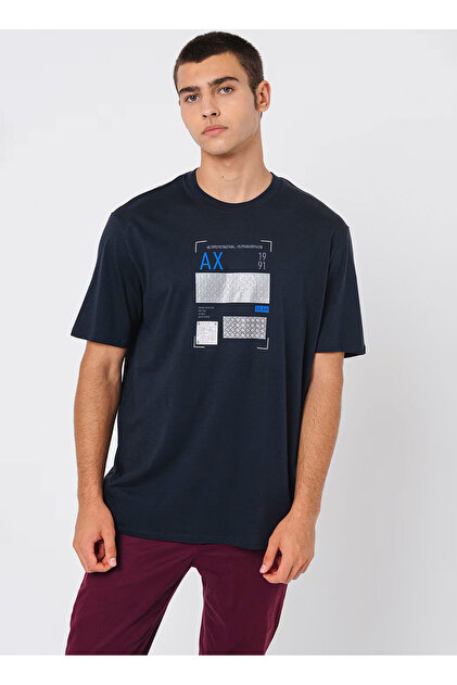 Armani Exchange Bisiklet Yaka Baskılı Lacivert Erkek T-Shirt