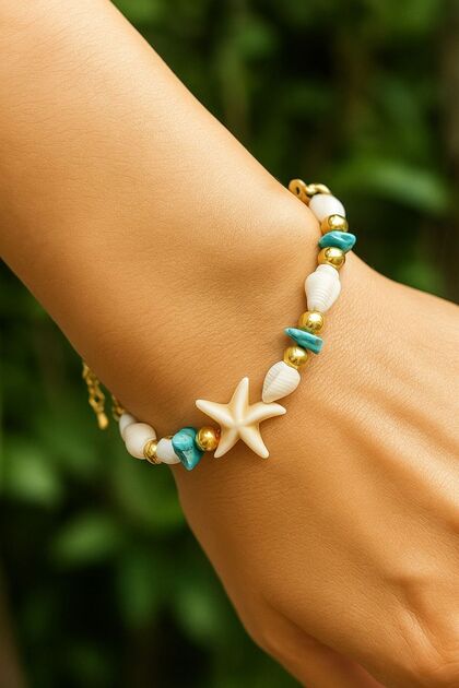 Stylish Women's Bracelet with Sea Shell Turquoise Stone
