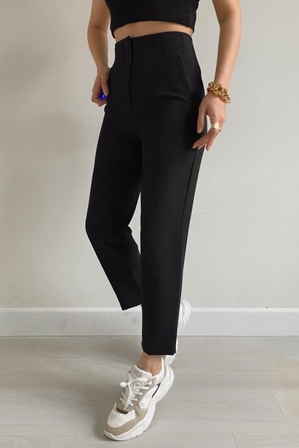 Pantaloni de damă cu talie elastică, model morcov, ATK003