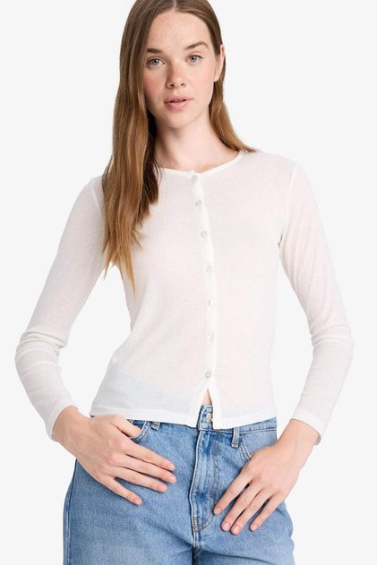 Slim Fit Bisiklet Yaka Uzun Kollu Tişört F9105AX25AU