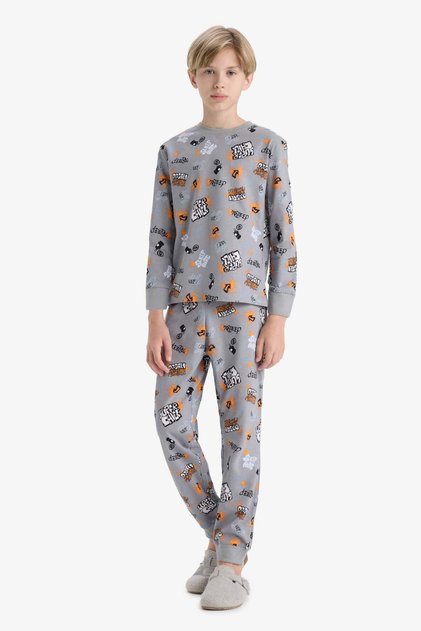 %100 Pamuklu Desenli Beli Lastikli Pijama Takımı Erkek Çocuk F1892A825AU