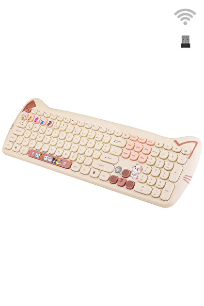 Genel Markalar Kitty Plus Kablosuz Sessiz Klavye Mouse Seti Bej