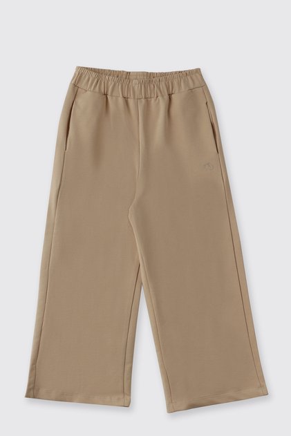 Girl's Wide Leg Pocketed Beige Sweatpants with Elastic Waist