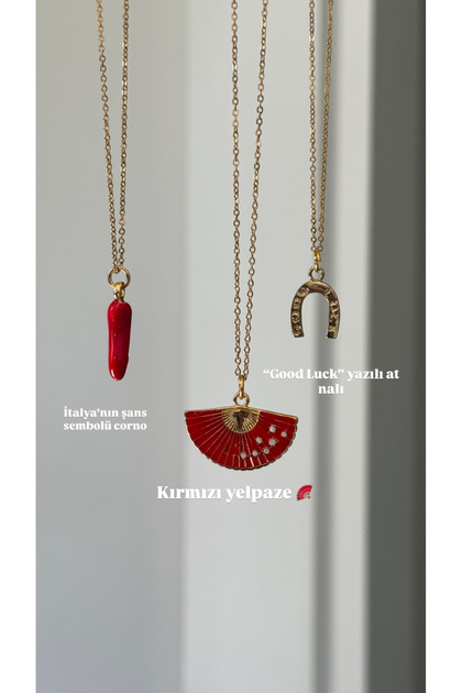Kırmızı Yelpaze Çelik Kolye