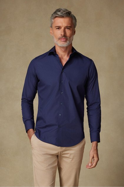 BB Club Oscar Poplin Kolay Ütülenebilir Pamuklu Slim Fit Lacivert Klasik Yaka Erkek Düz Gömlek