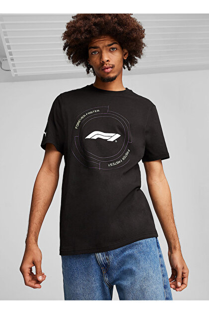 Puma Siyah Erkek Bisiklet Yaka T-Shirt 62641501 F1 ESS Graphic Tee