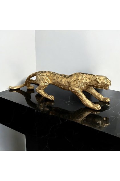Büyük Boy Gold Renk Leopar Heykeli