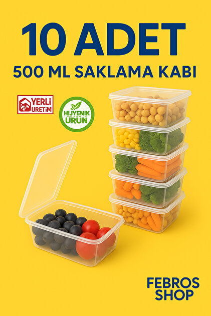 Febros 500ML Dikdörtgen Kendinden Kapaklı Derin Dondurucu Saklama
