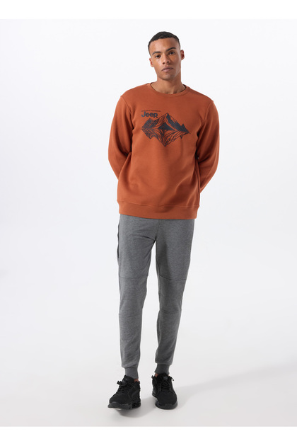 Jeep Kiremit Erkek Bisiklet Yaka Relaxed Baskılı Sweatshirt C4WM