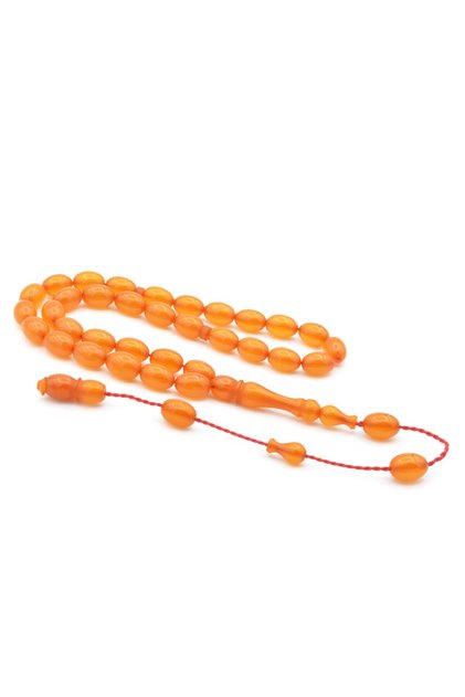 Hakkı Usta Ankle-Length Oval Cut Orange Compressed Amber Prayer Beads