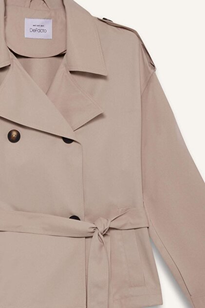 Defacto Regular Fit Short Trench Coat with Pockets and Belt
