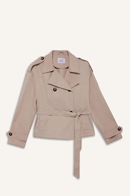 Defacto Regular Fit Short Trench Coat with Pockets and Belt