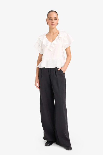 Carrot Fit Double Pocket High Waist Wide Leg Modal Pants E6331Ax25Sp