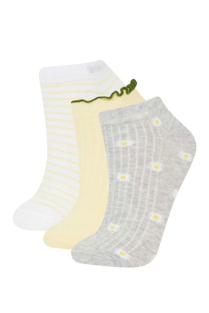 Women's Ruffled 3-Piece Cotton Booties Socks E2147Axns