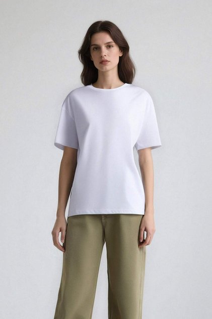 100% Cotton Oversize Crew Neck Basic Short Sleeve White T-Shirt F3454Axns