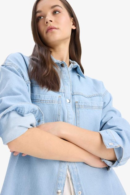 Cămașă din denim cu buzunare și capse, 100% bumbac E0952AX25SP