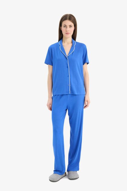 Regular Fit Short Sleeve Top Elastic Waist Long Bottom Pajama Set E7622Ax25Sp