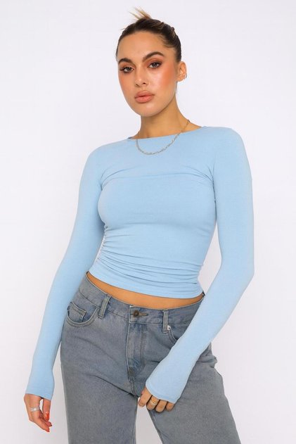 Bisiklet Yaka Basic DÜZ Kumaş Uzun Kollu Likralı Bluz