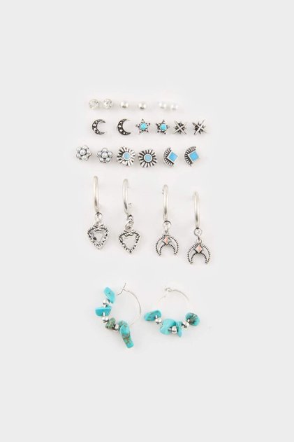 Women's Blue Stone 11-Piece Silver Earrings E4507Axns