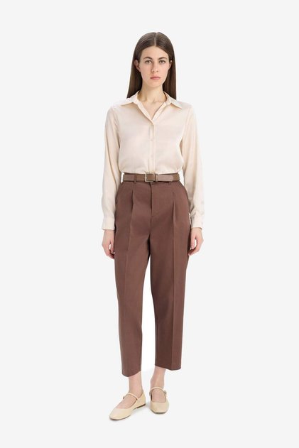 Carrot Fit Belted Classic Trousers High Waist Narrow Leg Pleated Basic Short Leg D4282Ax25Sm