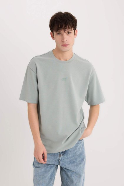 Boxy Fit Crew Neck No-Iron Breathable Printed Short Sleeve Heavy Fabric T-Shirt D5508Ax