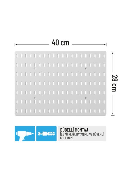 ÇOK AMAÇLI ORGANİZATÖR PANO 40 cm x 28 cm ( TEK PARÇA ) Dübelli - Beyaz