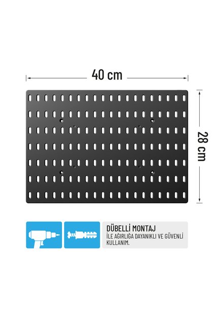 ÇOK AMAÇLI ORGANİZATÖR PANO 40 cm x 28 cm ( TEK PARÇA ) Dübelli - Siyah