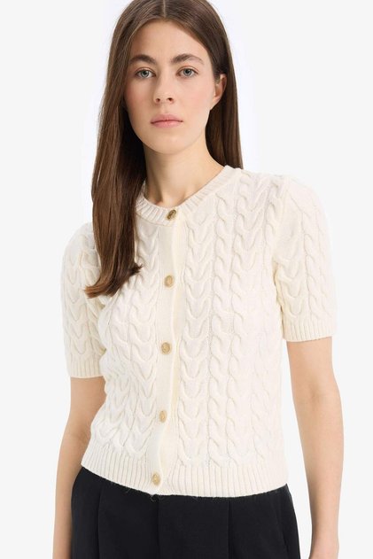 Regular Fit Crew Neck Knitwear Short Sleeve Cardigan E6882Ax25Sm