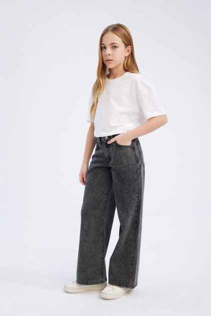 Wide Leg Geniş Bol Paça Pamuklu Jean Pantolon Kız Çocuk D7094A825SM