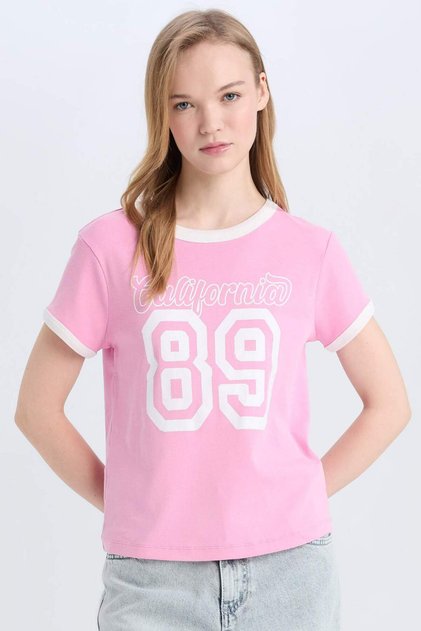 Regular Fit Crew Neck Printed Ribbed Short Sleeve T-Shirt E0675Ax25Sm
