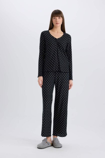Pajama Set Softshell Long Sleeve Top Elastic Waist Long Bottom D8453Ax25Sp