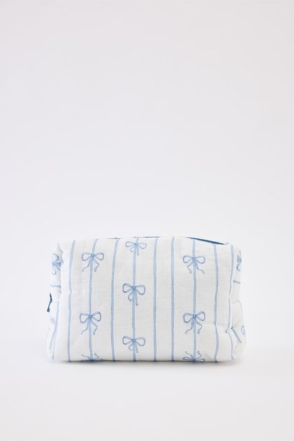 100% Cotton Muslin Care Bag - Ribbon / Blue