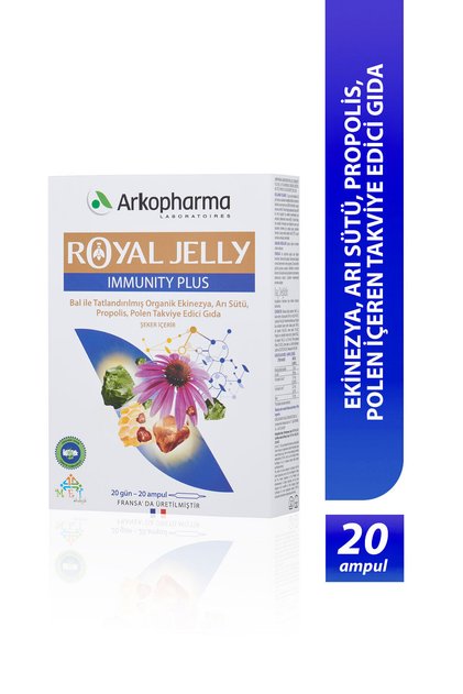Royal Jelly Immunity Plus Supplement, Containing Echinacea, Propolis, and Pollen, 20 Ampoules