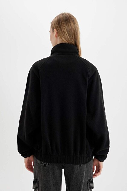 Defacto Regular Fit Yarım Fermuarlı Baskılı Polar Sweatshirt