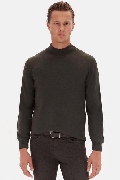 Ds Damat Regular Fit Khaki Plain Knit Sweater