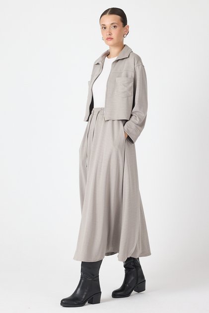 8150A Front Zippered Jacket Skirt Set Gray
