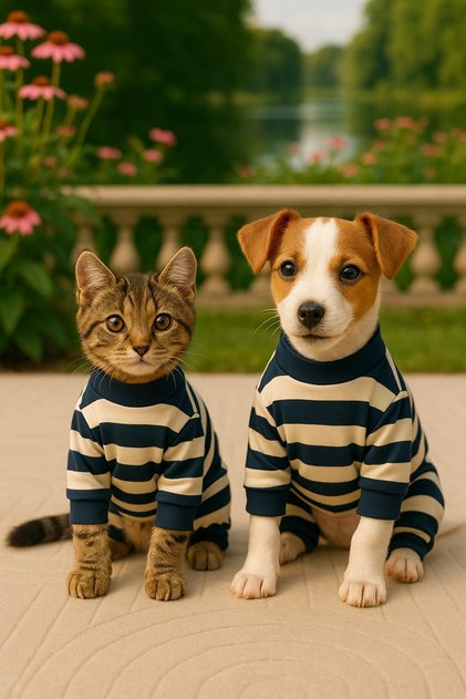 Kedi Köpek Pamuk Penye Çizgili Tulum