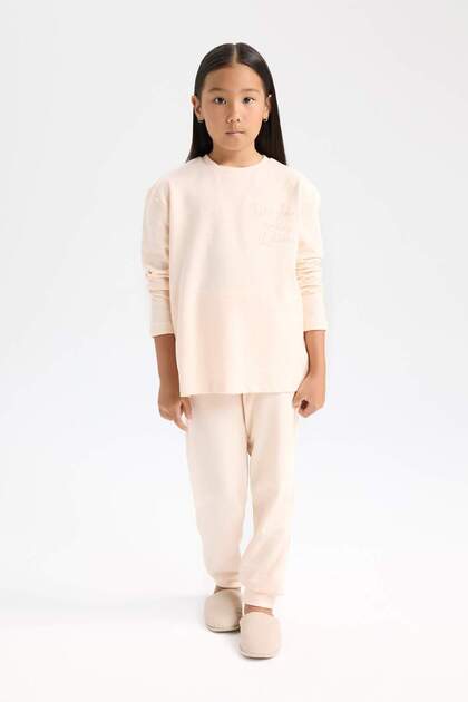Girls' Pajama Set Long Sleeve Top Elastic Waist Bottom