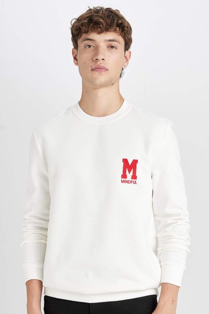 New Regular Fit Bisiklet Yaka Baskılı Kalın Sweatshirt D3670AX24AU