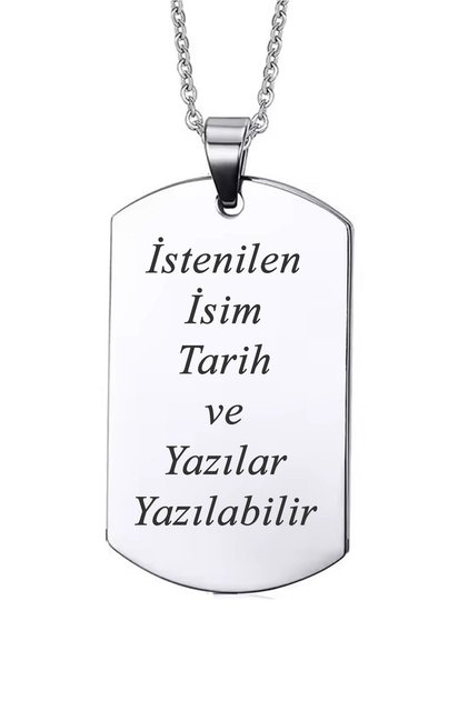 Kişiye Özel Yazılı Asker Künyesi Model Erkek Çelik Kolye eck04