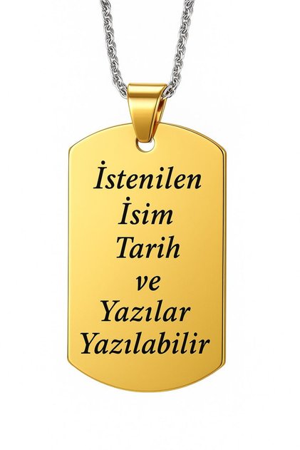 Kişiye Özel Yazılı Asker Künyesi Model Erkek Çelik Kolye eck04