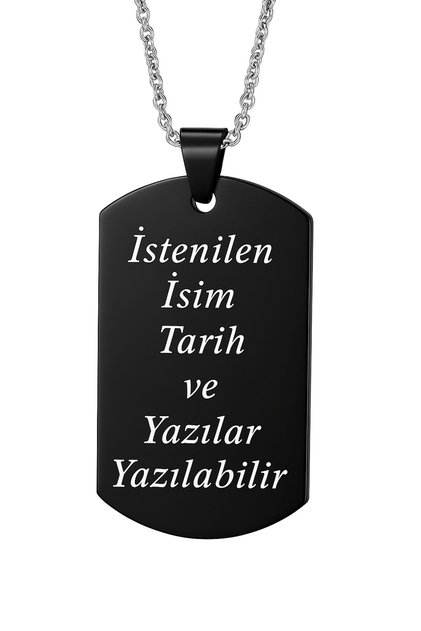 Kişiye Özel Yazılı Asker Künyesi Model Erkek Çelik Kolye eck04