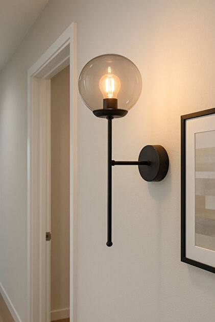 Athens Special Living Room - Kitchen - Cafe Design Black Color Body Smoked Glass Wall Sconce