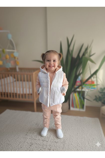 Eid-Themed Baby Girl Toy-Set with Three Pieces (Sweatshirt with Snap Fasteners on the Shoulder + Vikvikli Vest + Pants)