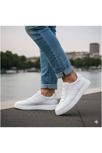 - White Leather Lace-Up Men's Casual Shoes 101-7034-H-1235