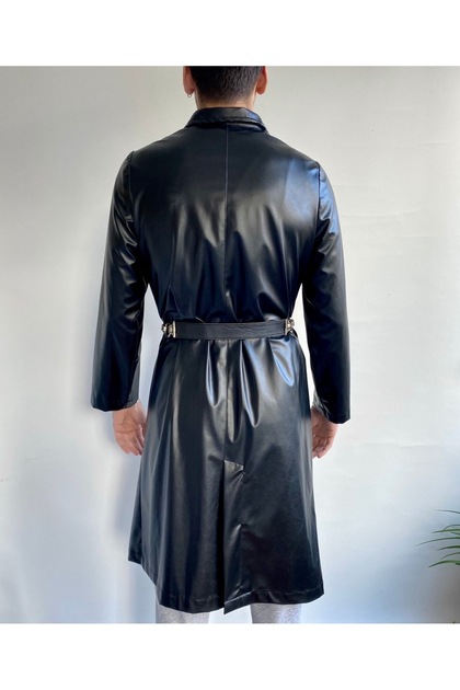 Hello Stranger Siyah Deri Uzun Matrix Pardösü Trençkot - Fiyatı