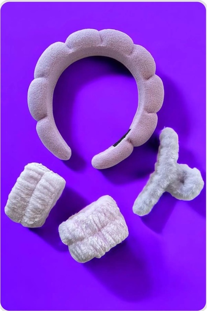 Women's Purple Color Spa Crown Buckle Water Absorbent Towel Bracelet Set